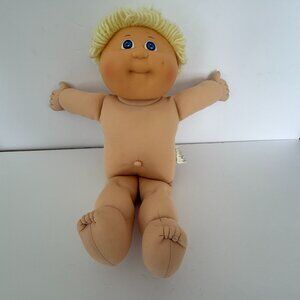 Vintage 1982 Cabbage Patch Kids Blonde Yarn Hair Blue Eyes Baby Doll By Coleco